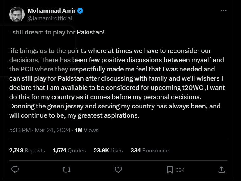 Mohammad Amir Ready to Fire Up Pakistan in ICC T20 World Cup 2024!